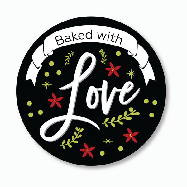 24ct, 2" Baked with Love Stickers for Holidays and Christmas, Perfect for Jars (#093-4)