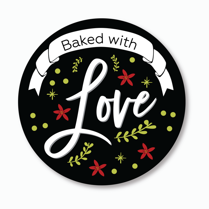 24ct, 2" Baked with Love Stickers for Holidays and Christmas, Perfect for Jars (