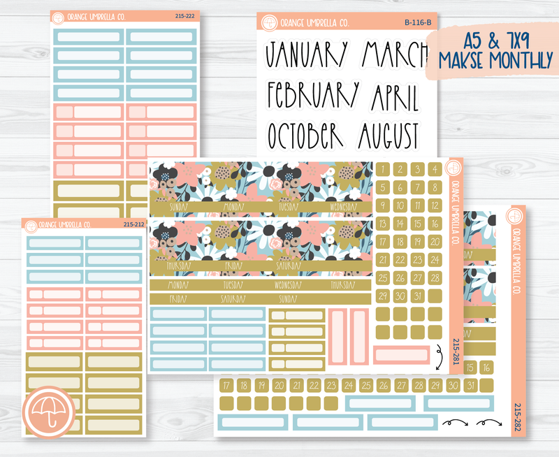 CLEARANCE | MakseLife A5 & 7x9 Monthly Planner Kit Stickers | Pick Me 215-281