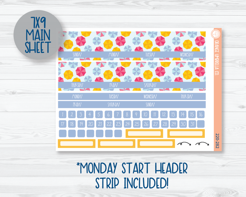 CLEARANCE | MakseLife A5 & 7x9 Monthly Planner Kit Stickers | Umbrella Parade 220-281