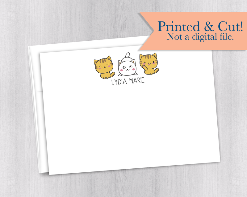 Cat Note Cards - 12pk | Personalized Flat Note Cards with Cats | Kitty Note Cards | Printed with Envelopes  | NC-028E