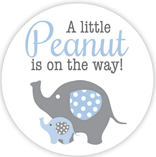 24ct - 2" Elephant Baby Shower Stickers, A Little Peanut is On The Way (#661-B)