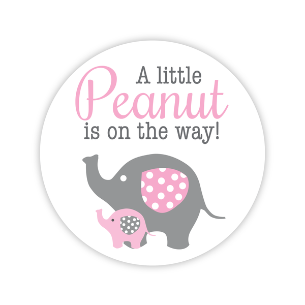 24ct - 2" Elephant Baby Shower Stickers, A Little Peanut is On The Way (#661-G)