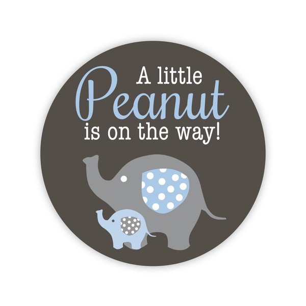 24ct - 2" Elephant Baby Shower Stickers, A Little Peanut is On The Way (#661-SS-B)