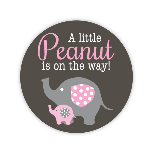 24ct - 2" Elephant Baby Shower Stickers, A Little Peanut is On The Way (#661-SS-G)