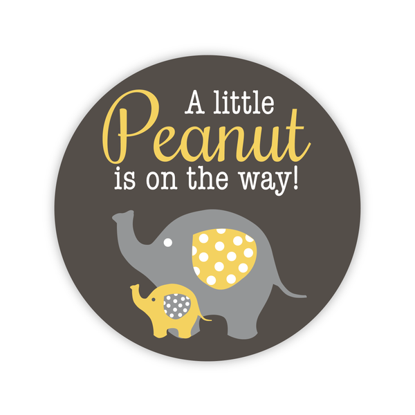 24ct - 2" Elephant Baby Shower Stickers, A Little Peanut is On The Way (#661-SS-Y)