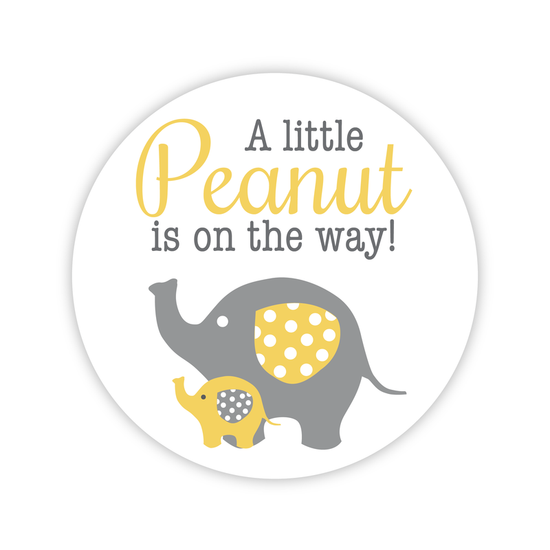 24ct - 2" Elephant Baby Shower Stickers, A Little Peanut is On The Way (
