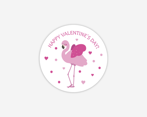 Happy Valentine's Day Flamingo Stickers, Flamingo Valentine's Party Favor Labels, Treat Bag Stickers (#692-1)