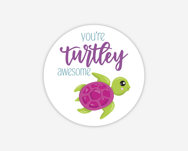 Turtle Sea Themed Valentine Party Favor Stickers, Gift Bag Labels (#696-1)