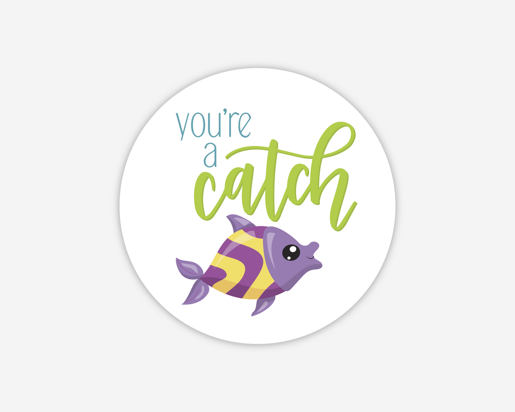 Fish Valentine, Sea Themed Valentine Party Favor Stickers, Gift Bag La