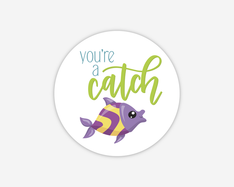 Fish Valentine, Sea Themed Valentine Party Favor Stickers, Gift Bag Labels (