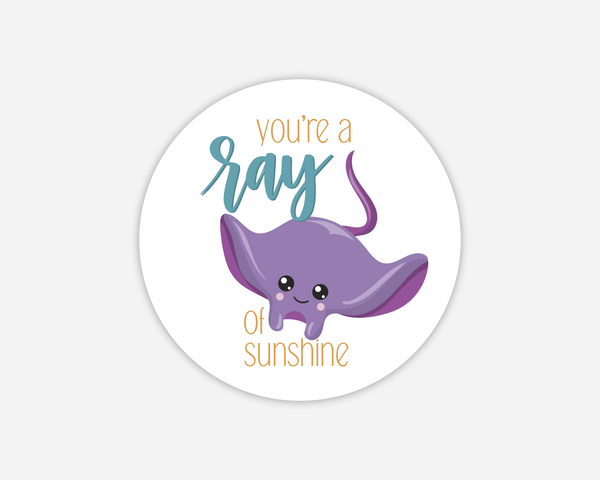 Stingray Sea Themed Valentine Party Favor Stickers, Gift Bag Labels (#696-5)