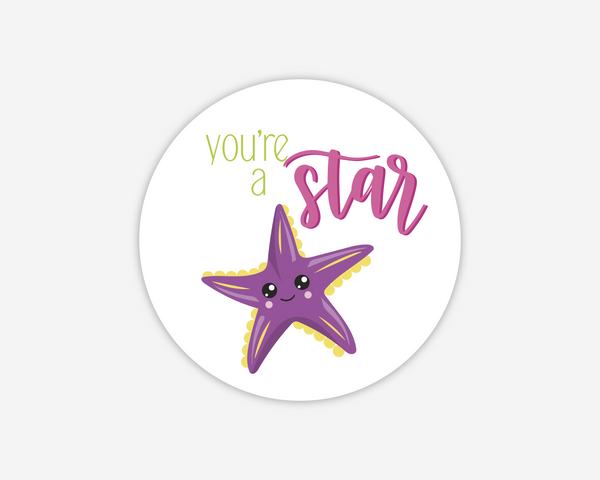 Starfish Sea Themed Valentine Party Favor Stickers, Gift Bag Stickers (#696-6)
