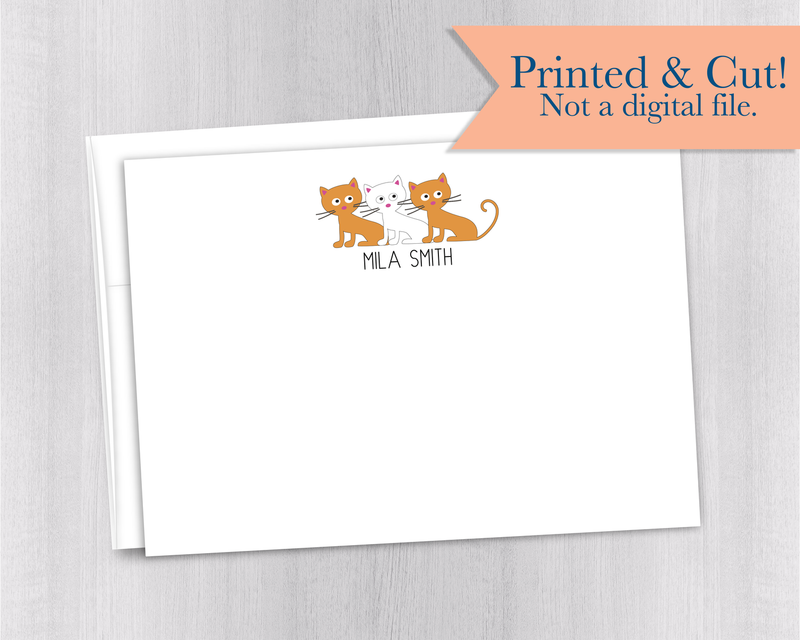 Cat Note Cards - 12pk | Personalized Flat Note Cards with Cats | Kitty Note Cards | Printed with Envelopes  | NC-026E