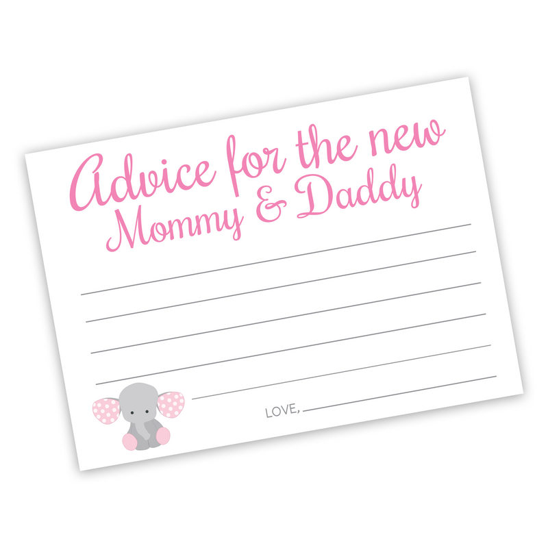 20ct - Baby Shower Advice Cards, Elephant Advice Cards for the Parents To Be, Baby Girl Shower Advice Cards (Advice8)