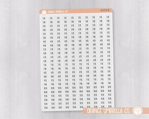 CLEARANCE | Time - Quarter and 3-Quarter Hour Script Planner Stickers | FC11 Clear Matte | B-074-BCM