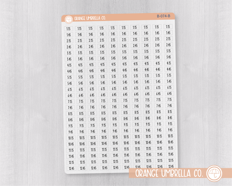 CLEARANCE | Time - Quarter and 3-Quarter Hour Script Planner Stickers | FC11 Clear Matte | B-074-BCM