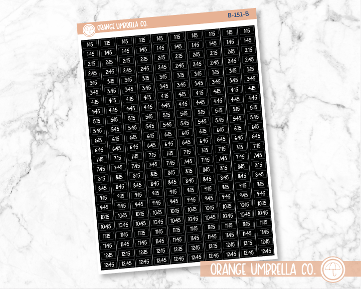 CLEARANCE | Time - Color Block Quarter and 3-Quarter Hour Script Planner Stickers | FC12 | B-151