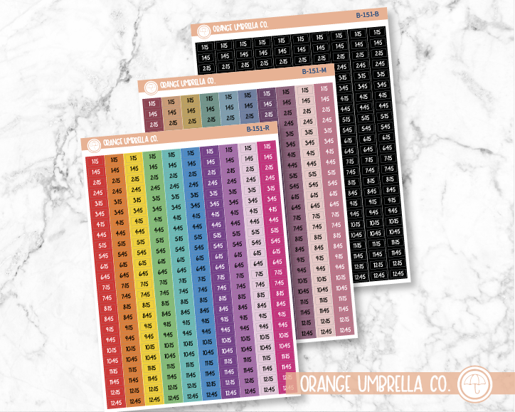 Time - Color Block Quarter and 3-Quarter Hour Script Planner Stickers | FC12 | B-151