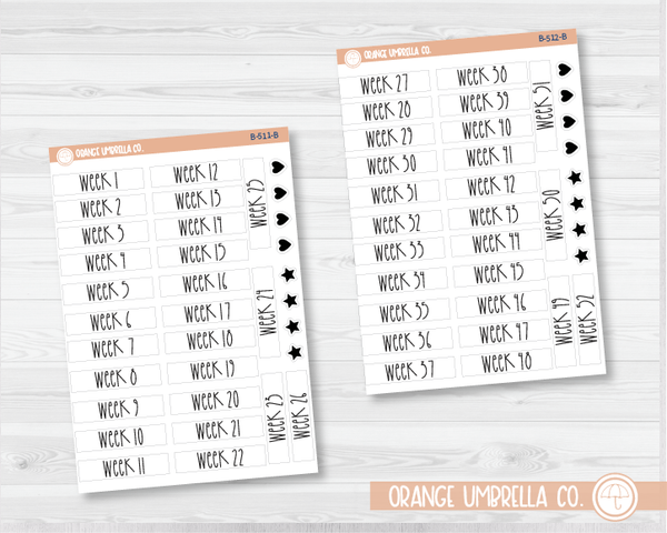 CLEARANCE | Weekly Numbers Planner Stickers | FC12 Print | B-511/512-B