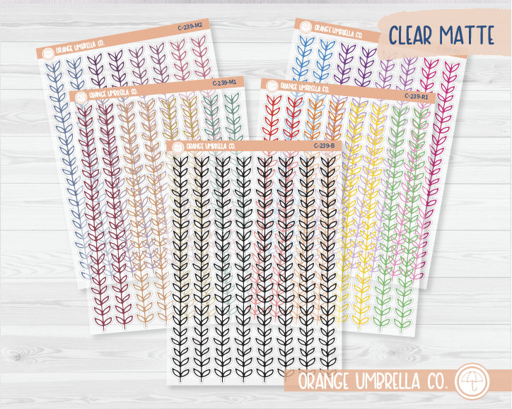 Leaf Vine Double Pointed Washi Strips Planner Stickers | Clear Matte | C-239-CM