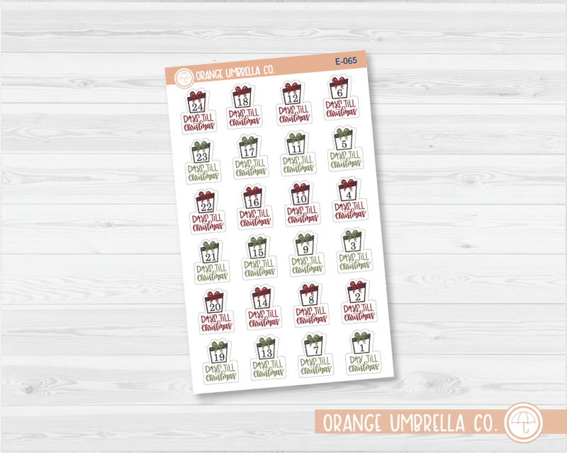 Days Until Christmas Planner Stickers, Christmas Countdown; E-065