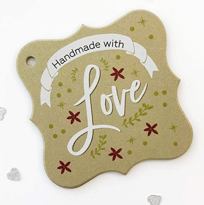 24ct, 2.5" Christmas Handmade with Love Hang Tags for Holidays (FS-093-3-AG)