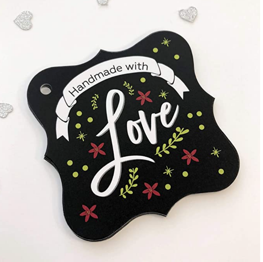 24ct, 2.5" Christmas Handmade with Love Hang Tags for Holidays (FS-093-3-BL)