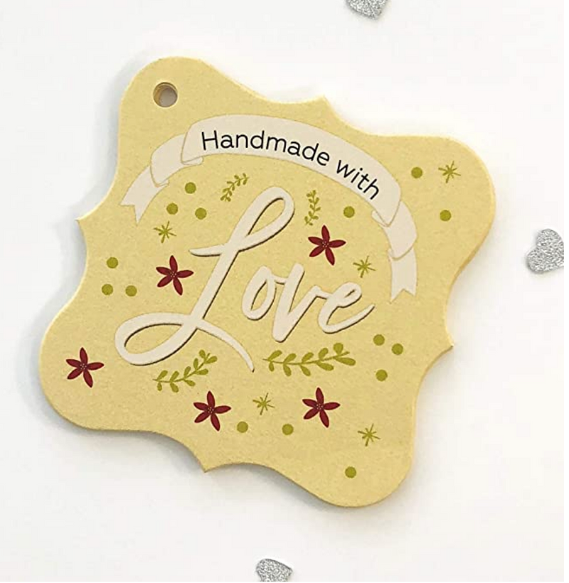 24ct, 2.5" Christmas Handmade with Love Hang Tags for Holidays (FS-093-3-GL)