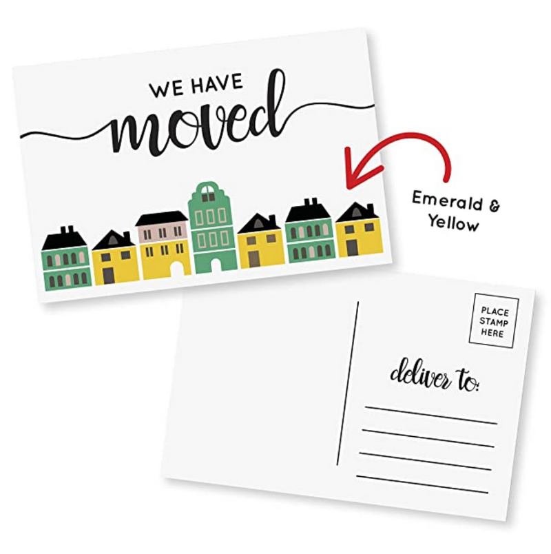 We Have Moved Postcard - 20pk, Emerald and Yellow New Address Postcard (GC-100-EY)