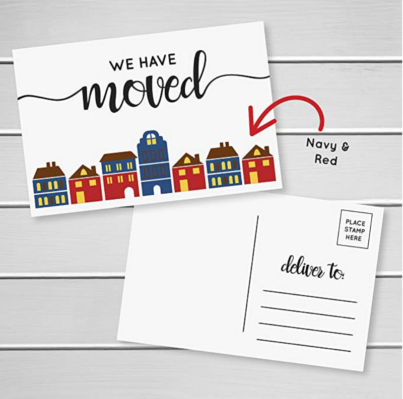 We Have Moved Postcard - 20pk, Navy and Red New Address Postcard (GC-100-NR)
