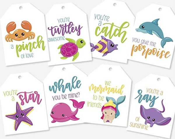 Sea Themed Valentine Party Favor Tags, Gift Bag Tags (LLT-696-MX)