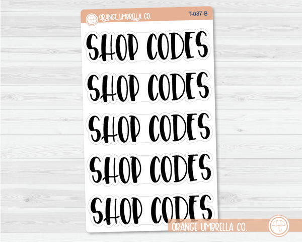 Shop Codes Header Planner Stickers | F1 | T-087-B / 925-056