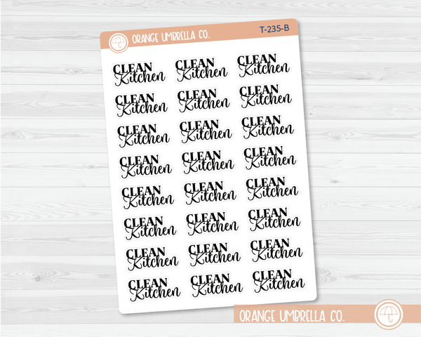 Clean Kitchen Script Planner Stickers | FC10 | T-235-B / 921-026-001S-WH