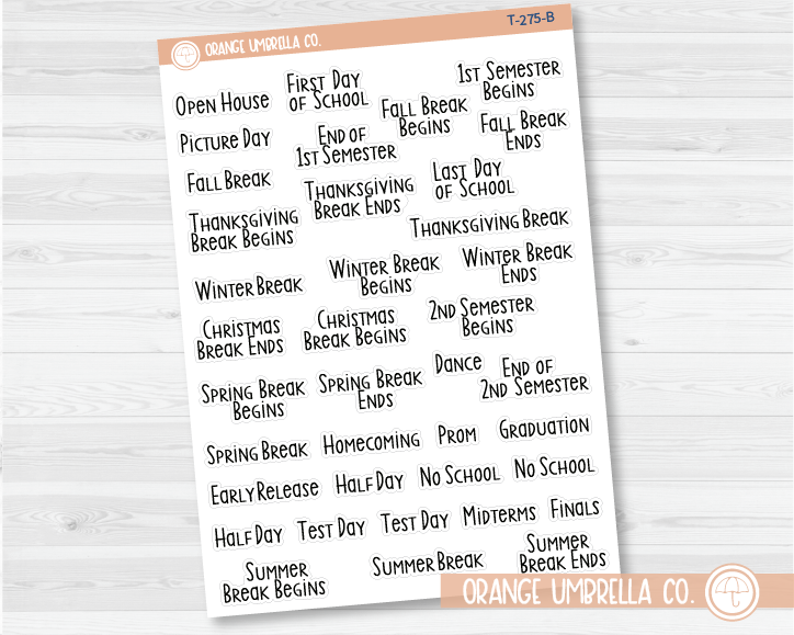 School Related Holiday Script Planner Stickers | F3 | T-275-B