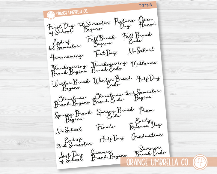 CLEARANCE | School Related Holiday Script Planner Stickers | F5 | T-277-B