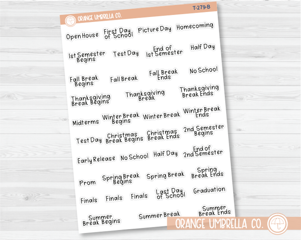 School Related Holiday Julie's Plans Script Planner Stickers | JF | T-279-B