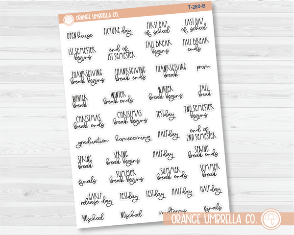 School Related Holiday Script Planner Stickers | FC12 | T-280-B