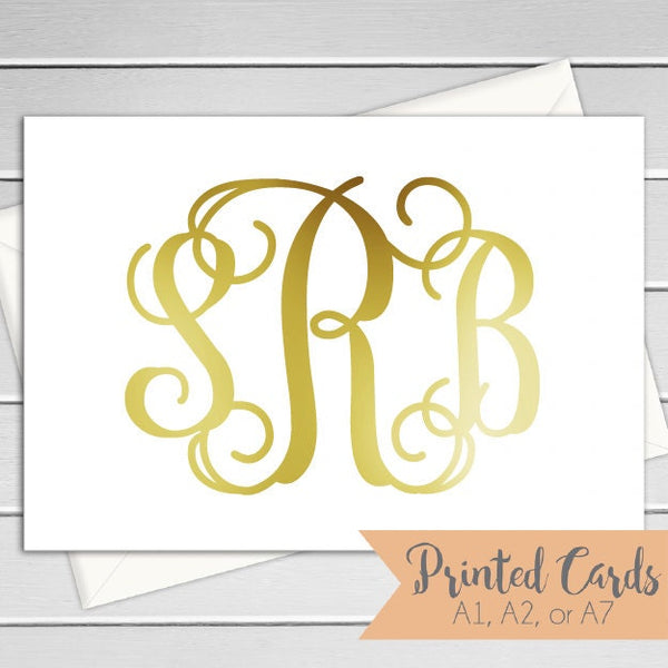 Foiled Monogram Note Cards - 6pk | Personalized Folded Foiled Cards | Choose your Foil Color | Printed Cards with Envelopes  | NC-F014-F