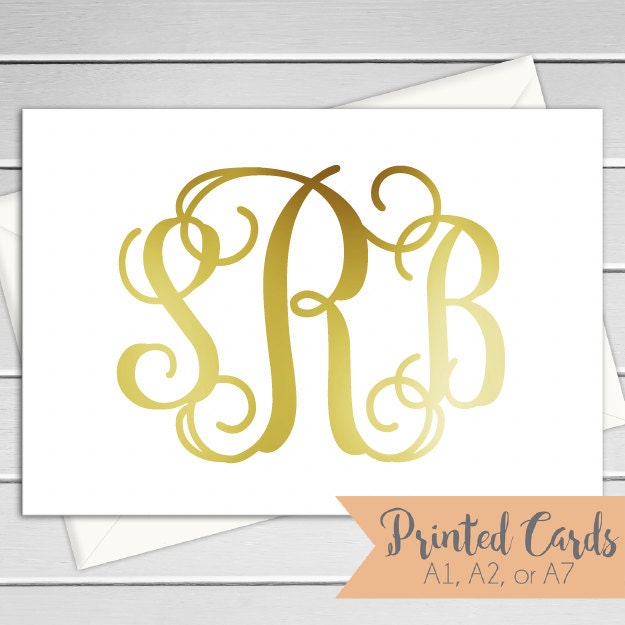 Foiled Monogram Note Cards - 6pk | Personalized Folded Foiled Cards | Choose your Foil Color | Printed Cards with Envelopes  | NC-F014-F