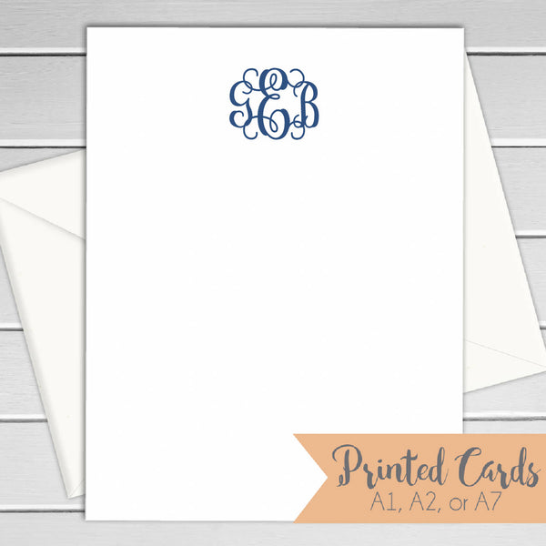 Monogrammed Note Cards - 12pk | Personalized Flat Note Cards | Gifts under 15 | Printed with Envelopes  | NC-014-V