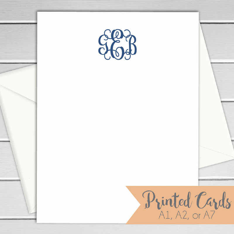 Monogrammed Note Cards - 12pk | Personalized Flat Note Cards | Gifts under 15 | Printed with Envelopes  | NC-014-V