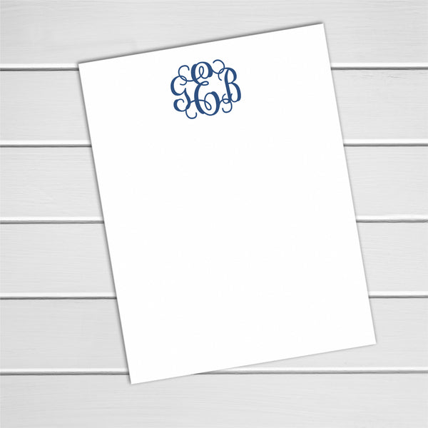 Monogrammed Note Cards - 24pk, Initialed Note Cards, Personalized Flat Note Cards, Printed without Envelopes (NC-014-V)