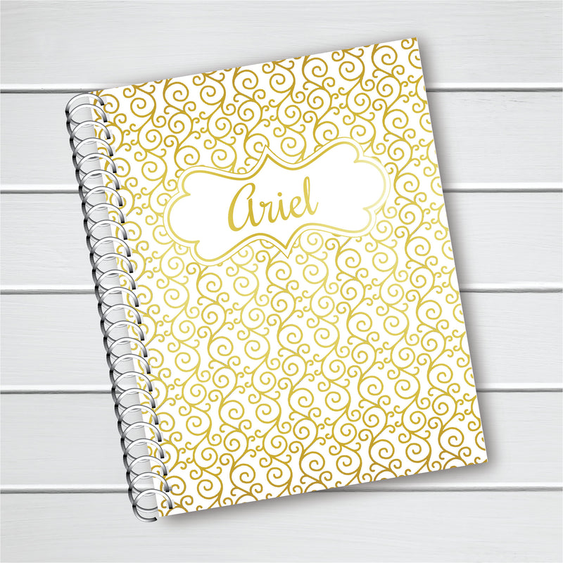 Name and Flourish Cover - Personalized Custom Spiral Journal Notebook | Foil | NB-017-F