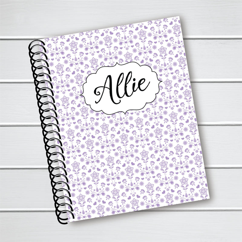 Heart and Floral with Name Cover - Personalized Custom Spiral Journal Notebook | NB-032