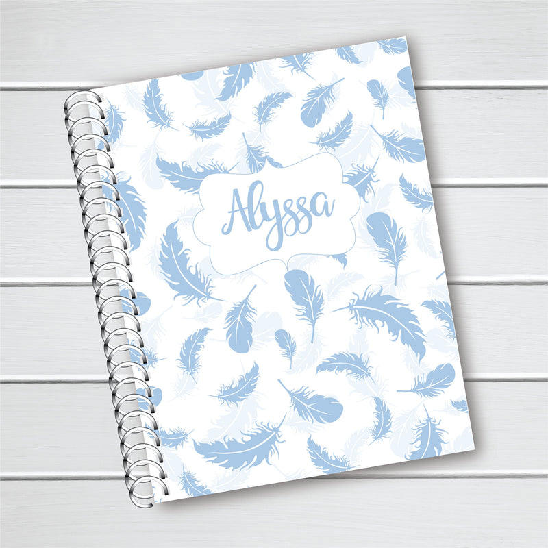 Name and Feathers Design Cover - Personalized Custom Spiral Journal Notebook | NB-031