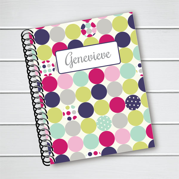 Polka Dot Name Cover - Personalized Custom Spiral Journal Notebook | NB-039