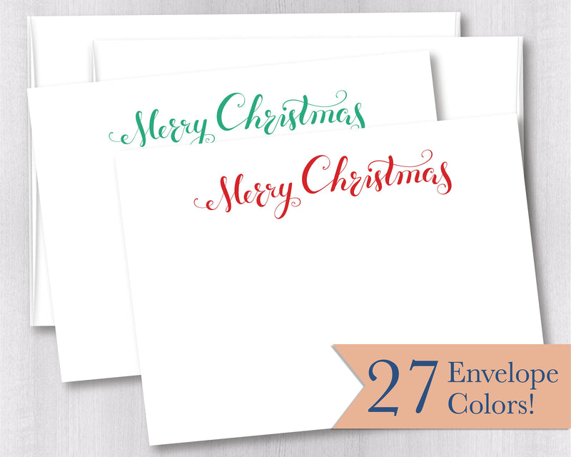 Merry Christmas Note Cards - 12pk, Flat Note Cards, Gifts under 15, Printed with Envelopes (NC-024)