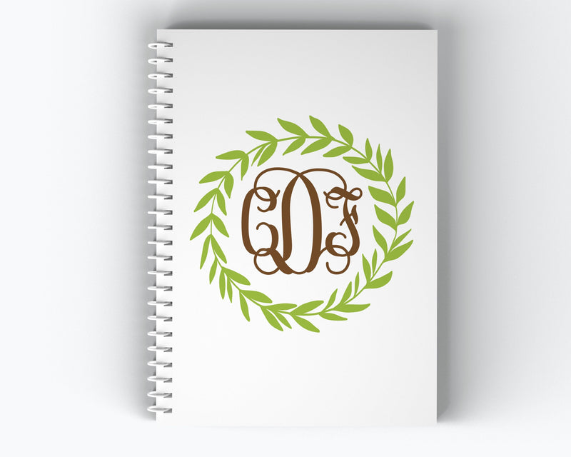 Laurel and Monogram Cover - Personalized Custom Spiral Journal Notebook  | NB-016