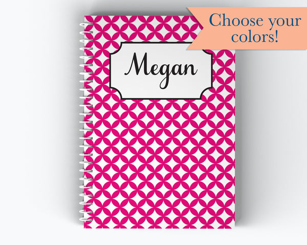 Name and Diamond Circles Design Cover - Personalized Custom Spiral Journal Notebook  | NB-022